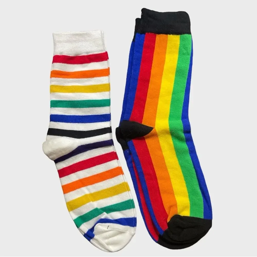 Women  Pride Rainbow Stripe  Black Socks Set Size 5-9